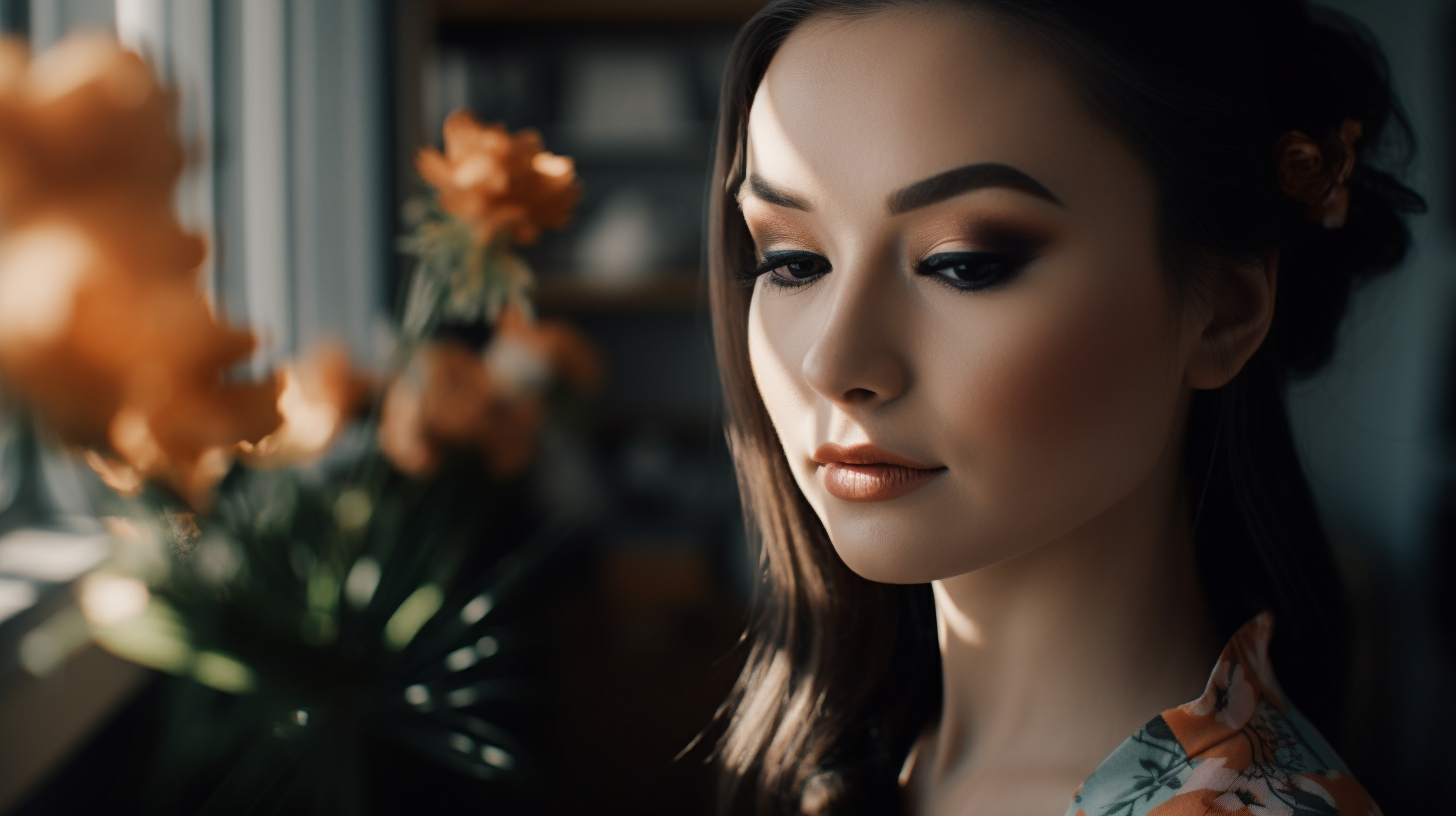 Braut-Make-up im Kosmetikstudio testen. 