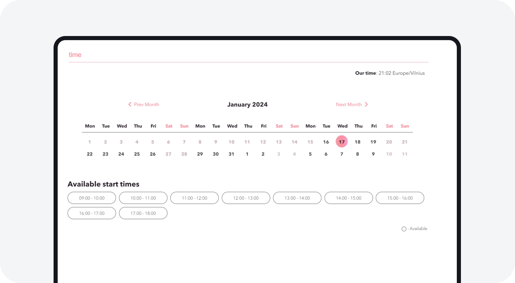 Kalender mit Online-Buchungen