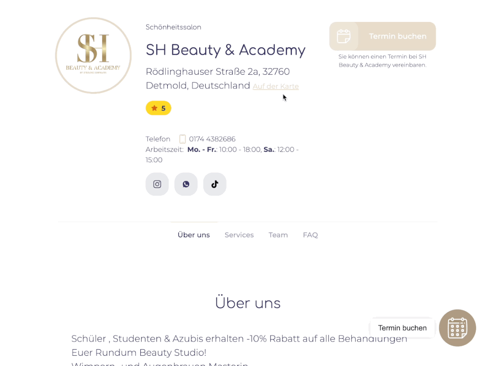 EasyWeek-Website für ein Beauty-Studio